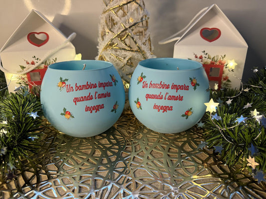 Candela Artigianale in Vetro Satinato – Azzurra - Con Scatola Regalo