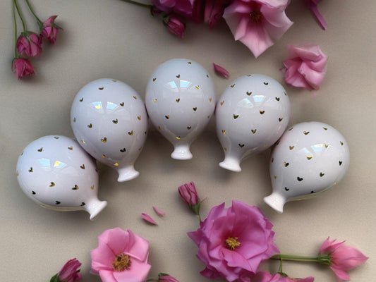 Palloncino 8 cm Rosa cipria e cuoricini in oro