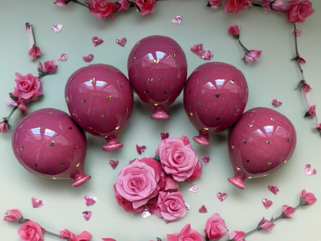 Palloncino 8 cm Fucsia e cuoricini in oro