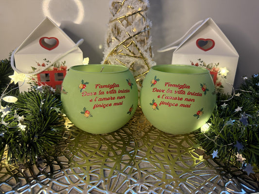 Candela Artigianale in Vetro Satinato – Famiglia - Con Scatola Regalo