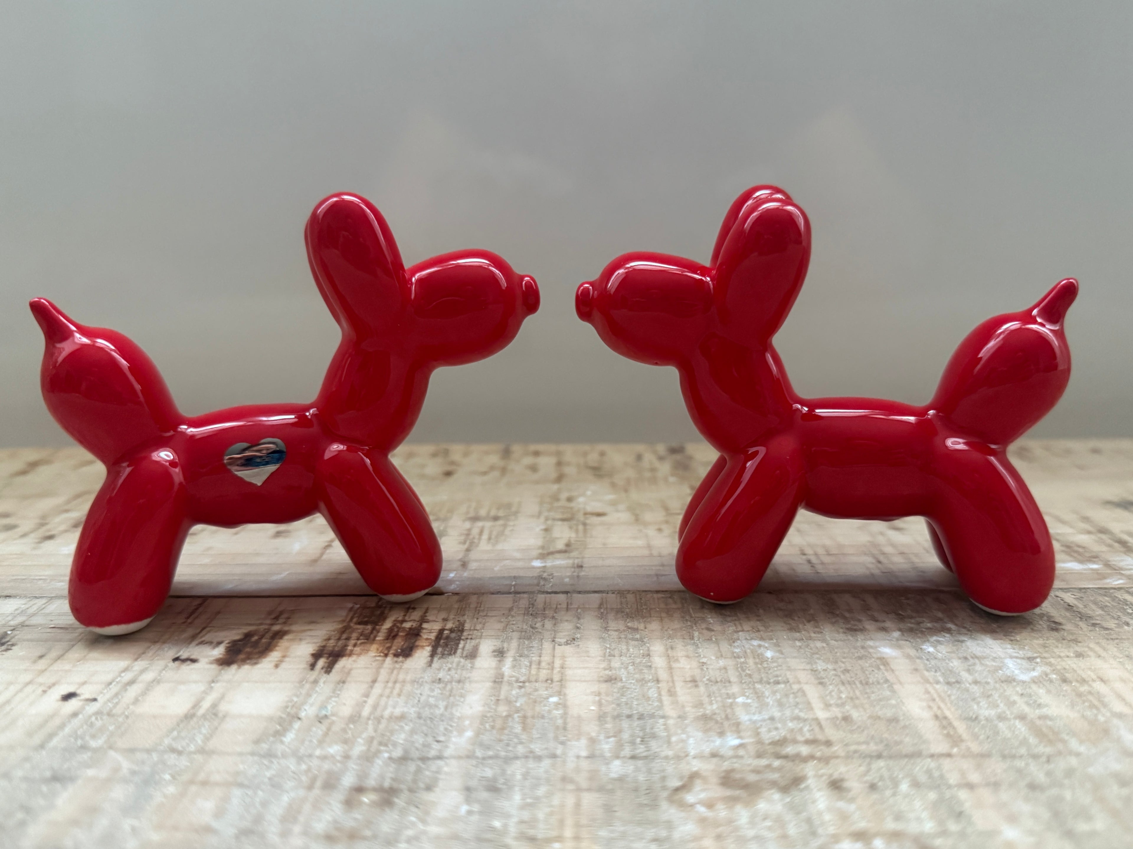 Cagnolini Balloon in Ceramica rosso cuore argento