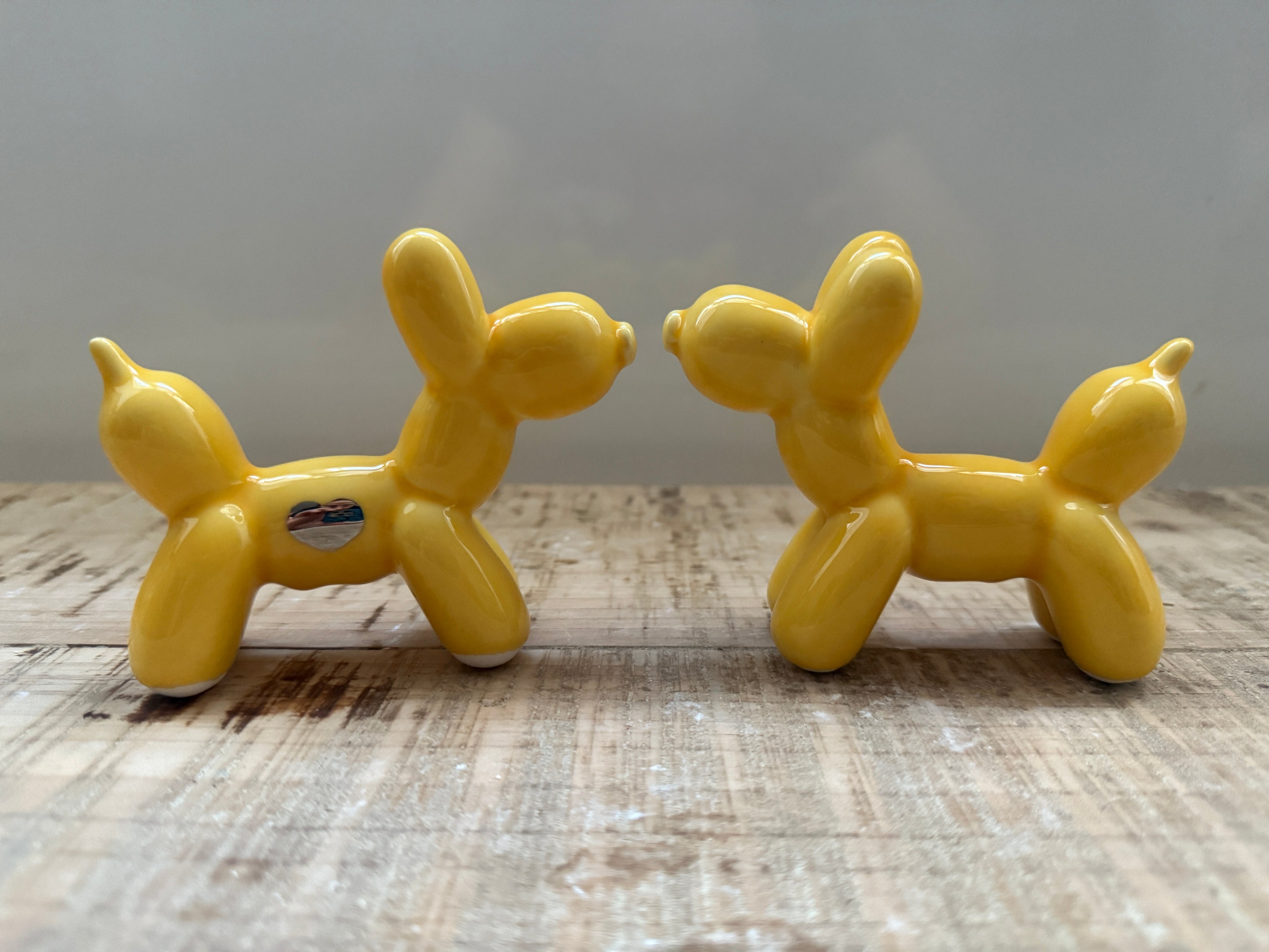 Cagnolini Balloon in Ceramica giallo cuore argento