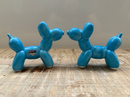 Cagnolini Balloon in Ceramica azzurro cuore argento