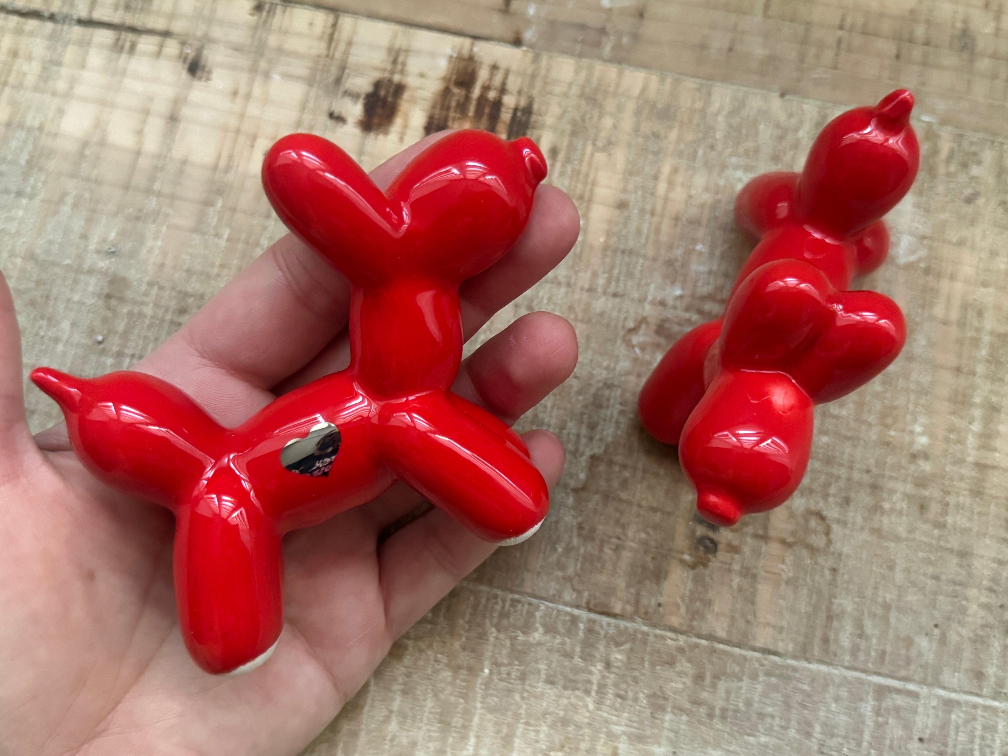 Cagnolini Balloon in Ceramica rosso cuore argento
