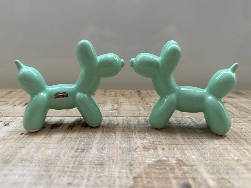 Cagnolini Balloon in Ceramica verde cuore argento