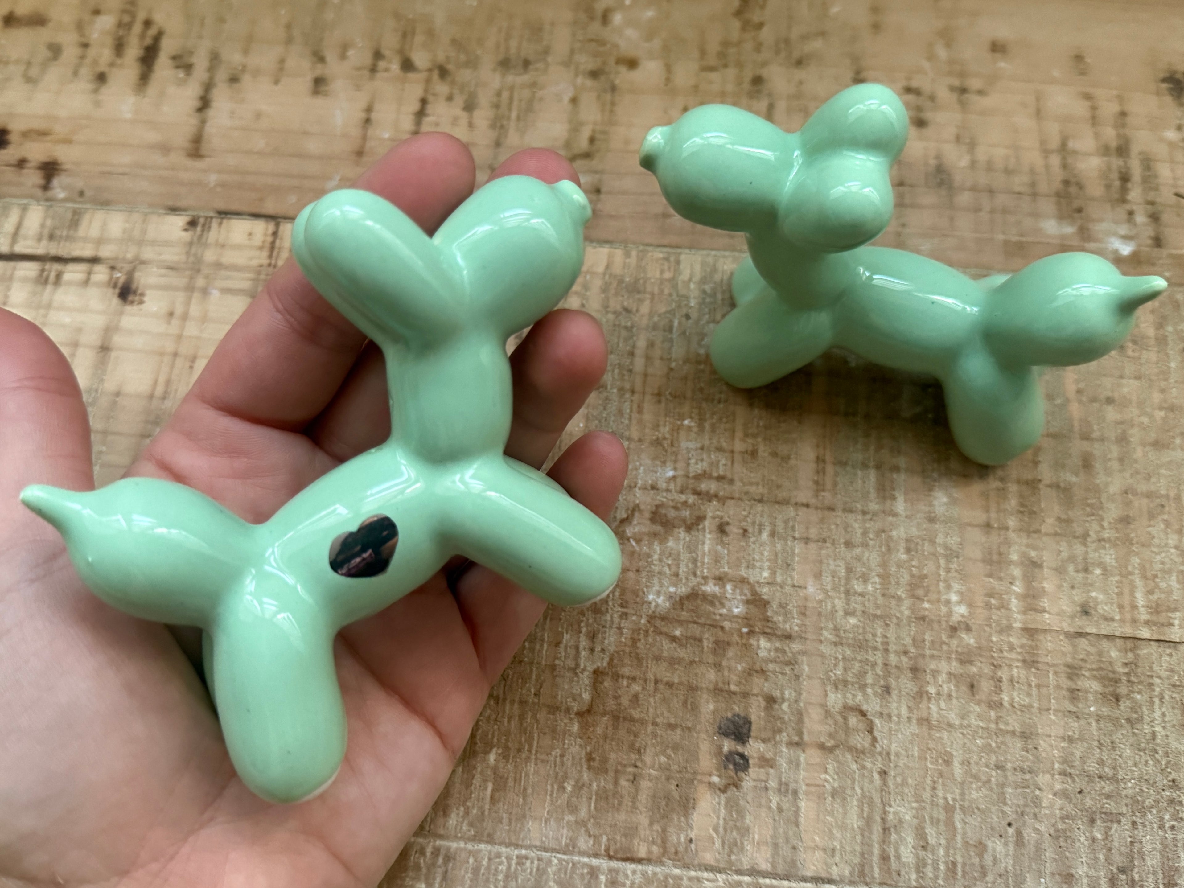 Cagnolini Balloon in Ceramica verde cuore argento