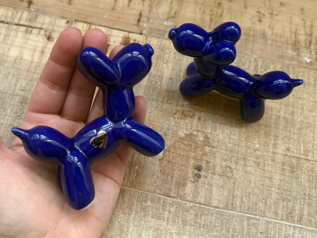 Cagnolini Balloon in Ceramica blu cuore argento