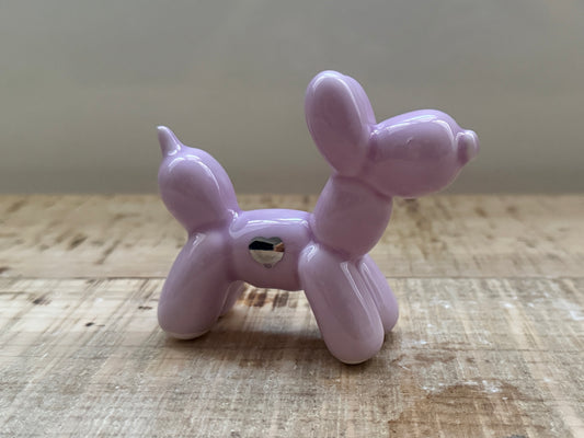 Cagnolini Balloon in Ceramica lilla cuore argento