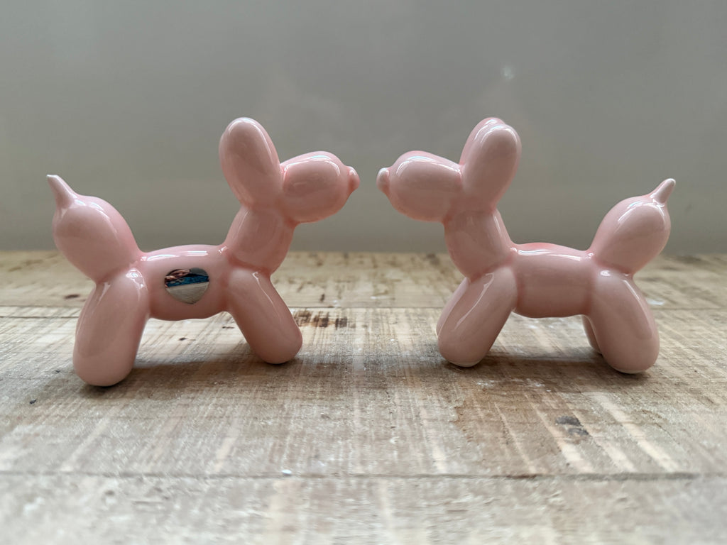 Cagnolini Balloon in Ceramica rosa cipria cuore argento