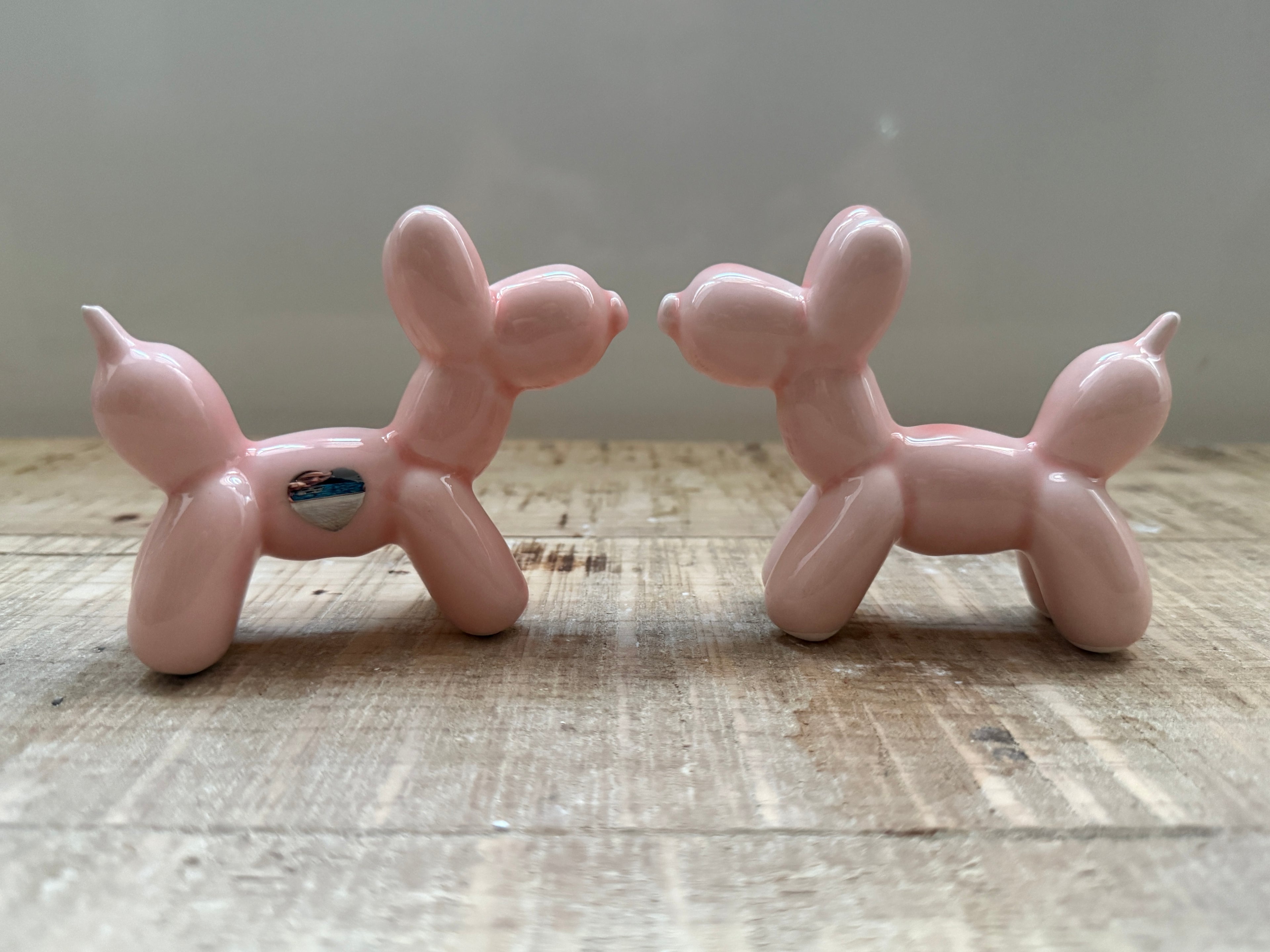 Cagnolini Balloon in Ceramica rosa cipria cuore argento