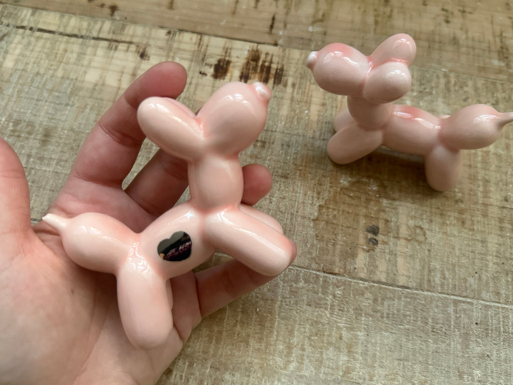 Cagnolini Balloon in Ceramica rosa cipria cuore argento