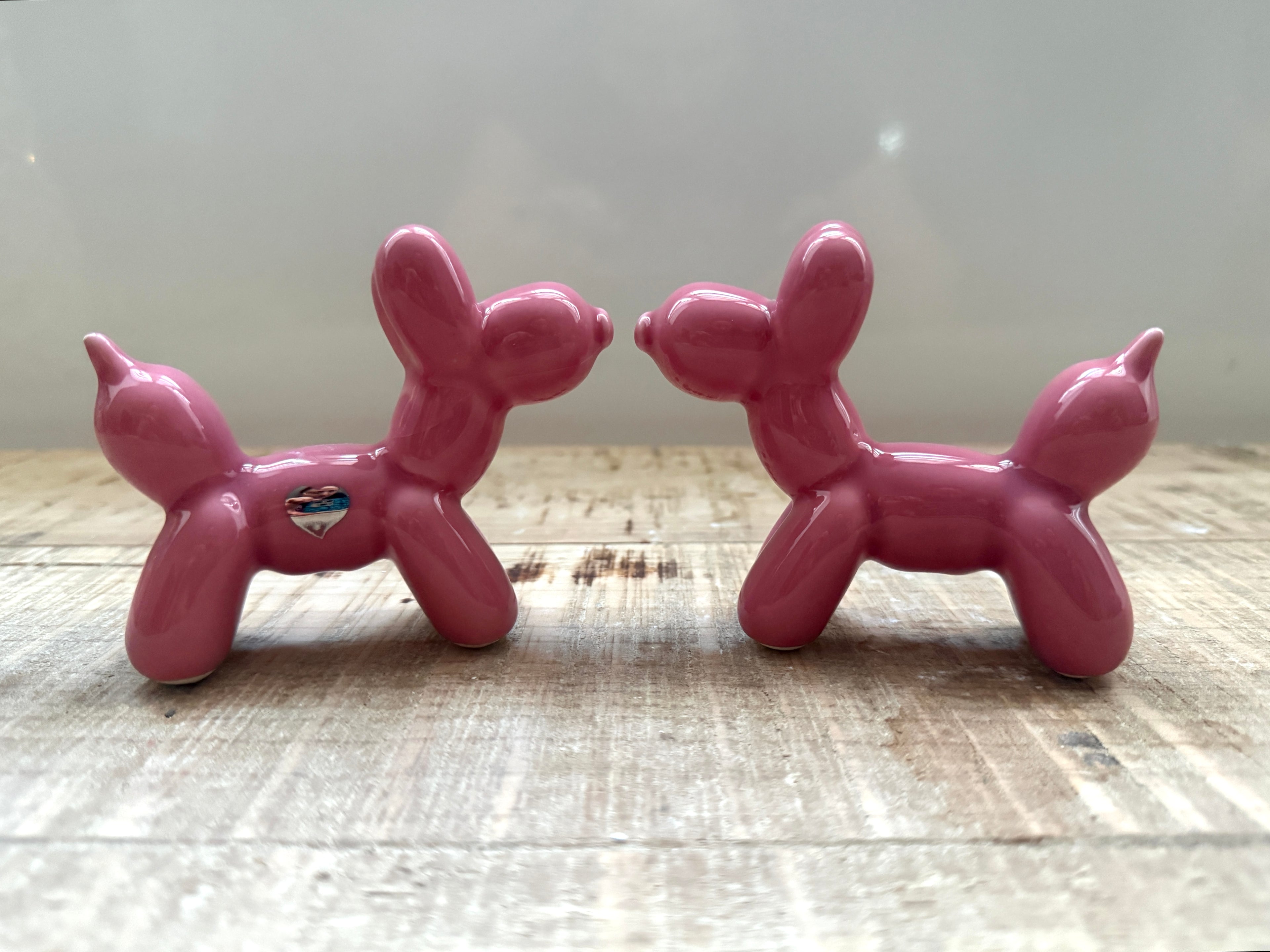 Cagnolini Balloon in Ceramica rosa cuore argento