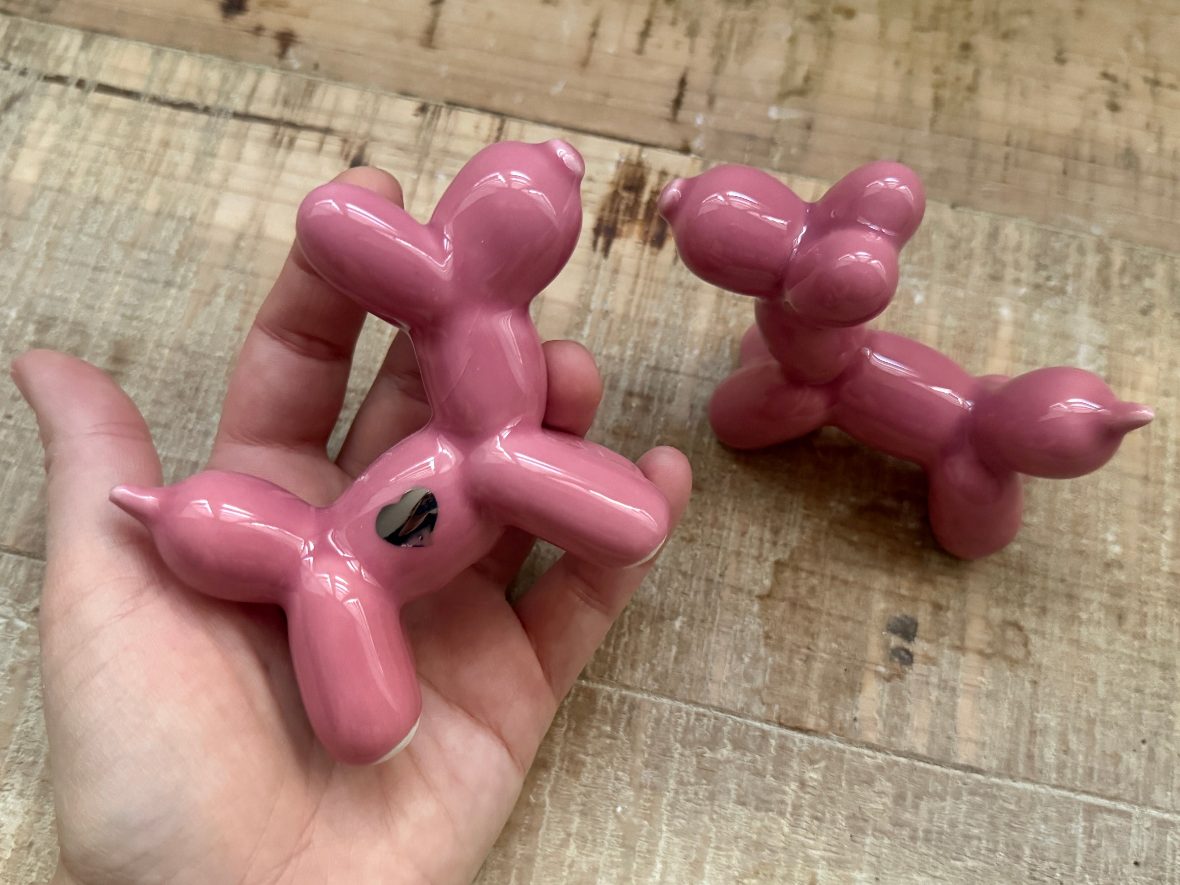 Cagnolini Balloon in Ceramica rosa cuore argento