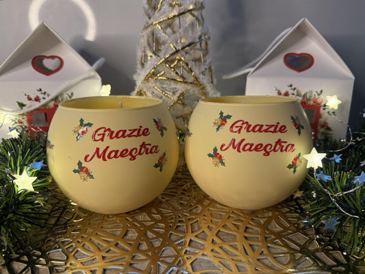 Candela Artigianale in Vetro Satinato – Grazie Maestra -Con Scatola Regalo