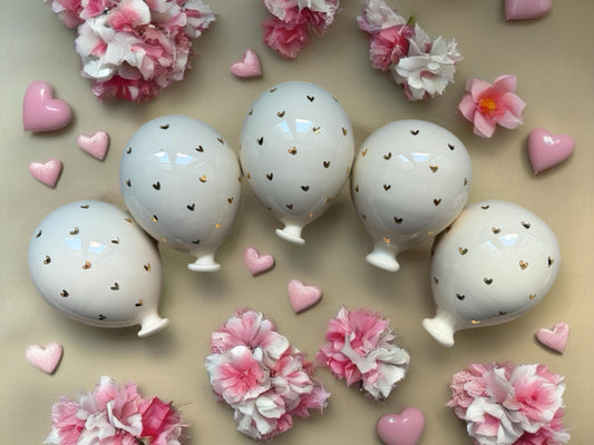 Palloncino 8 cm Avorio e cuoricini in oro